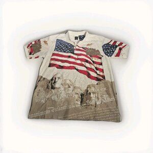 Cotton Traders Sport Polo Shirt XL Patriotic USA Flag Eagle Mount Rushmore. 047